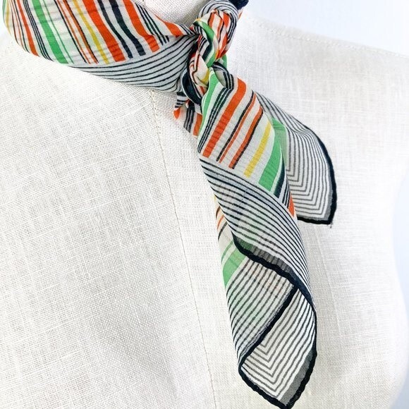 Vintage Striped Square Scarf MCM Mod Retro Polyester Japan - Picture 3 of 14